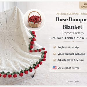 Crochet Flower Blanket Pattern PDF, 3D Floral Afghan, Convertible Throw Design, 2 Rose Styles