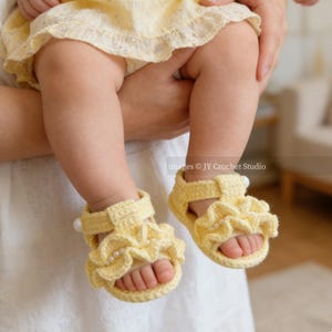 Handmade Crochet Baby Sandals: Ruffle Pearl Newborn Shoes