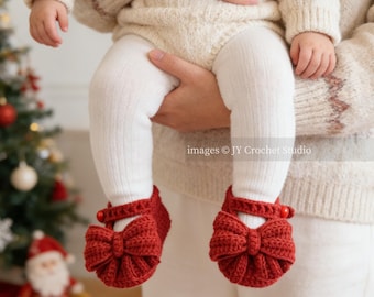 Handmade Crochet Baby Booties: Red Bow, Christmas Outfit