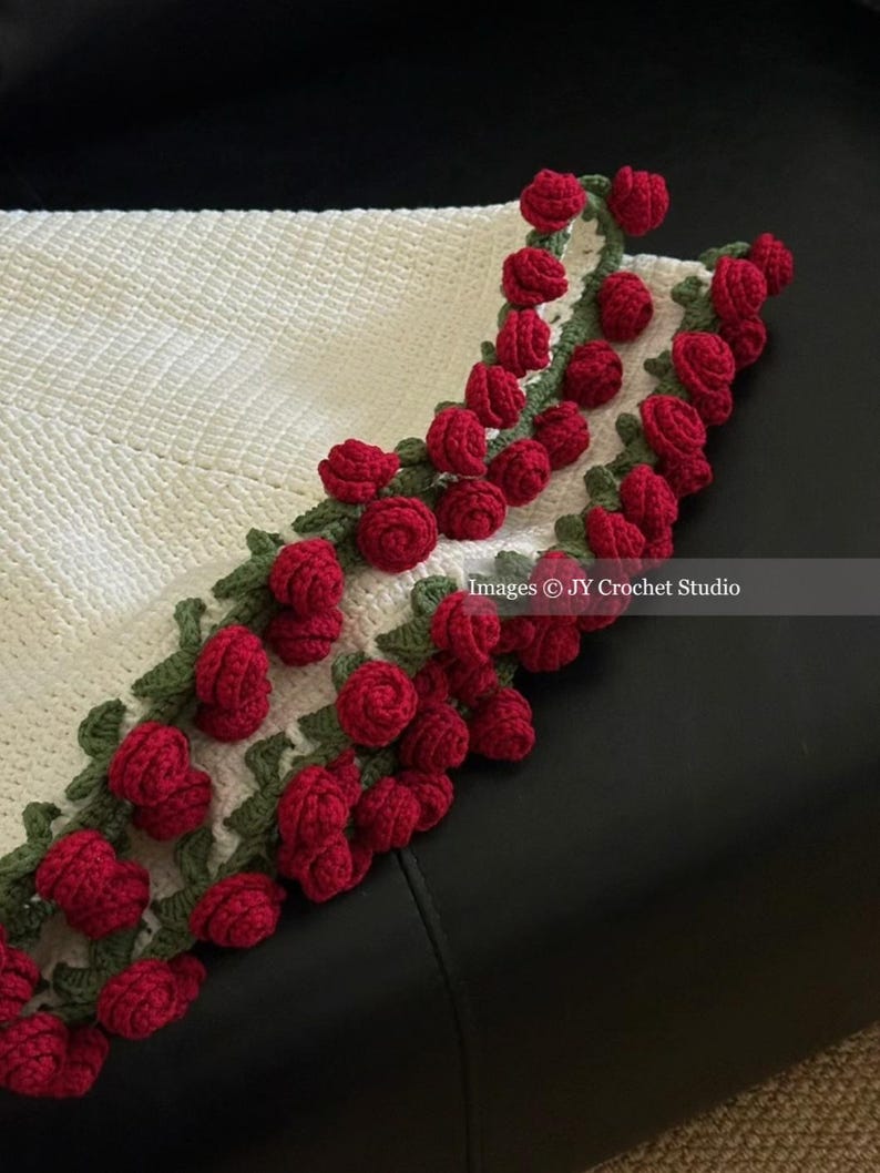 Handmade Crochet Rose Bouquet Blanket: Cotton Floral Throw, Lily of the ...