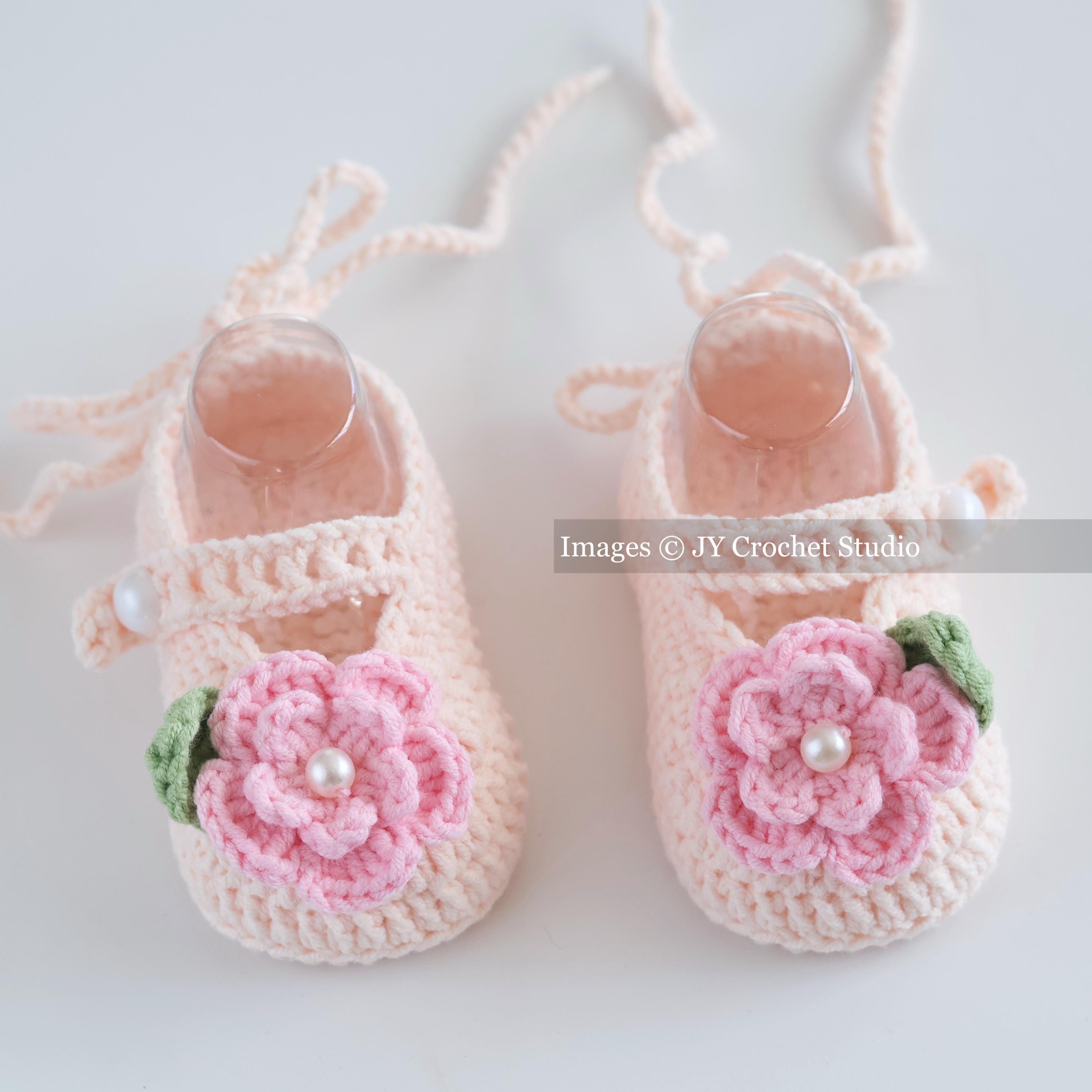 Crochet Baby Shoes: Floral Cotton Newborn Gift with Pearl Accents, 4 Sizes