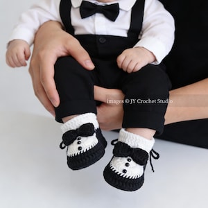 Crochet Baby Tuxedo Booties: Cotton Blend Infant Shoes