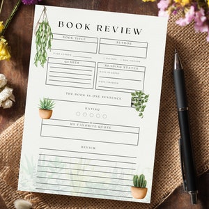 Book Review Notepad: Greenery, Book Tracker, Book Journal, Book Log, Book Lovers, Book Worm Gift, Avid Readers, Book Club, Book Challenge