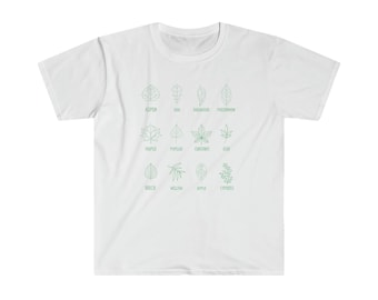 Tree Leaf Identification Unisex T-Shirt, Tree Hugger T-Shirt, Nature Lover T-Shirt, Trendy Summer Shirt, Short Sleeve Shirt, Outdoor Gift