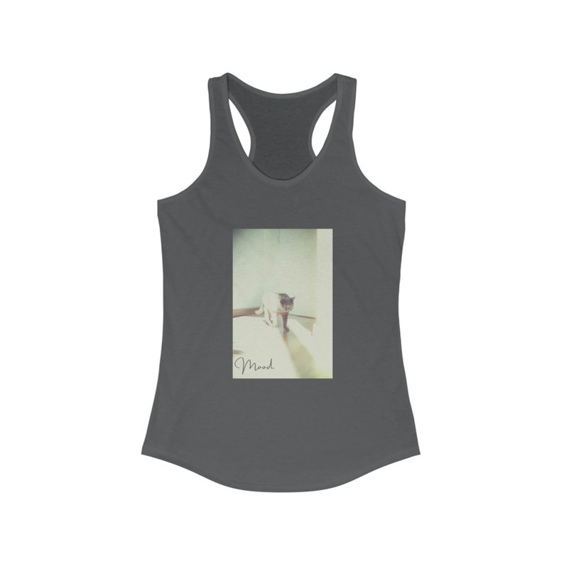 Mood Cat - Women ideal racerback halter tank top - Multi Color - Front View in Heather dark Gray
No sleeves perfect for spring summer warm weather monday attitude gift wardrobe
Classic trendy style with humor 
new take on grumpy cat