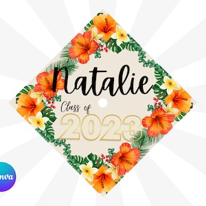 Aloha custom graduation cap topper, easy to personalize using Canva