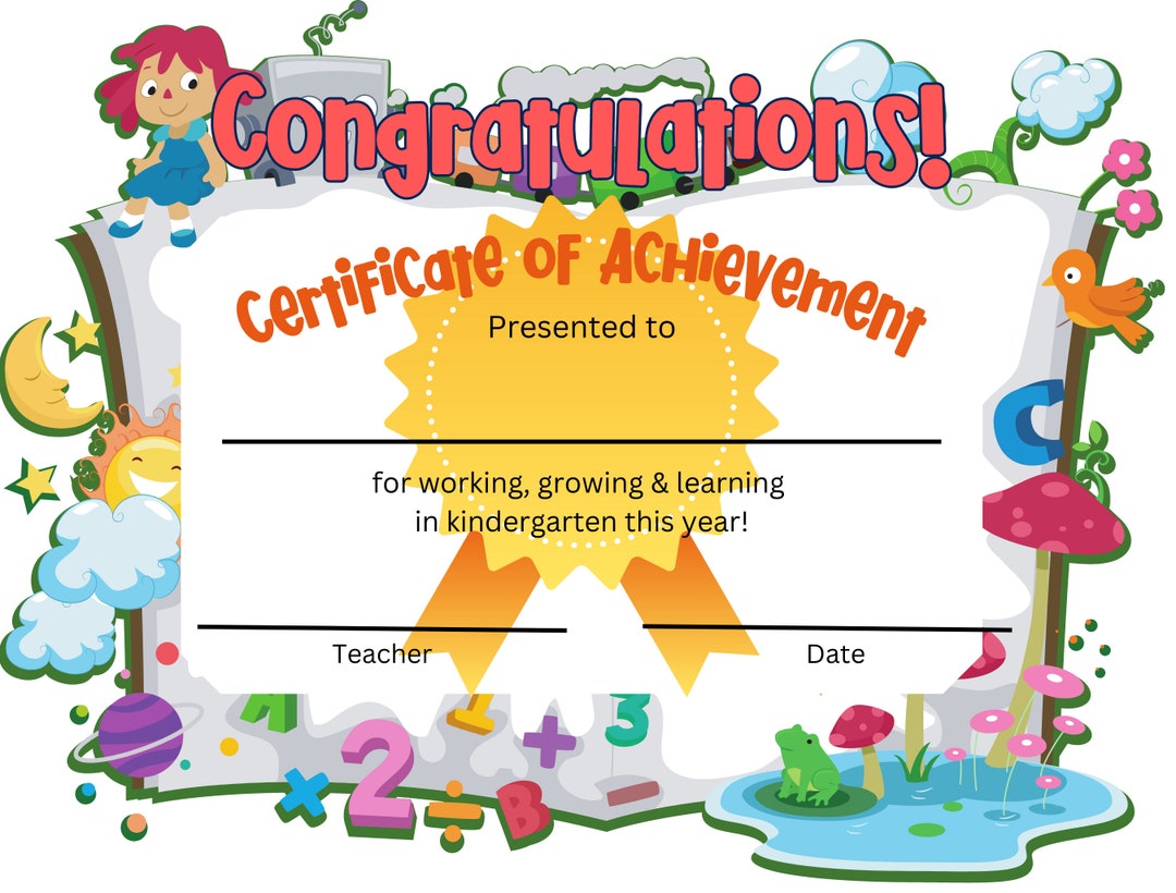 Kindergarten Certificate of Achievement Digital Print - Etsy