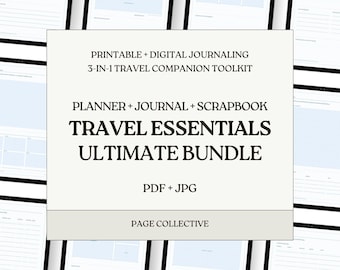 Travel Journal Bundle, Printable Planner And Scrapbook, 83-Page PDF JPG Templates