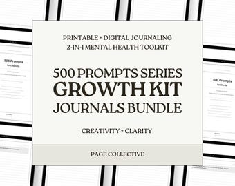 Personal Growth Journals Bundle, 1000 Printable Prompts for Clarity and Creativity
