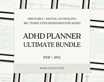 ADHD Planner Bundle — 80+ Digital Templates, Printable Planning System, Minimal Design (PDF+JPG)