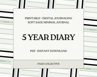 5 Year Diary Printable Digital Journal — Daily Memory Book, PDF, A5, Instant Download