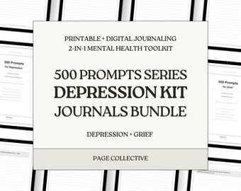 Depression And Grief Guided Journal Bundle, 1000 Printable Prompts, Self Care Kit, Digital Download