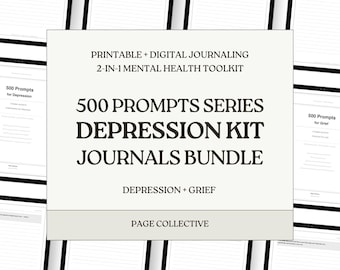 Depression Relief Journals Bundle (Depression+Grief) — 1000 Prompts Printable Self Care Kit