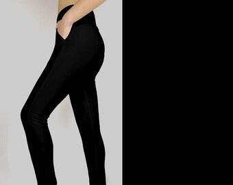 Black Buttery Soft Fabric with Front Pockets Leggings, Recycled Fabric, Super Soft and Stretchy
