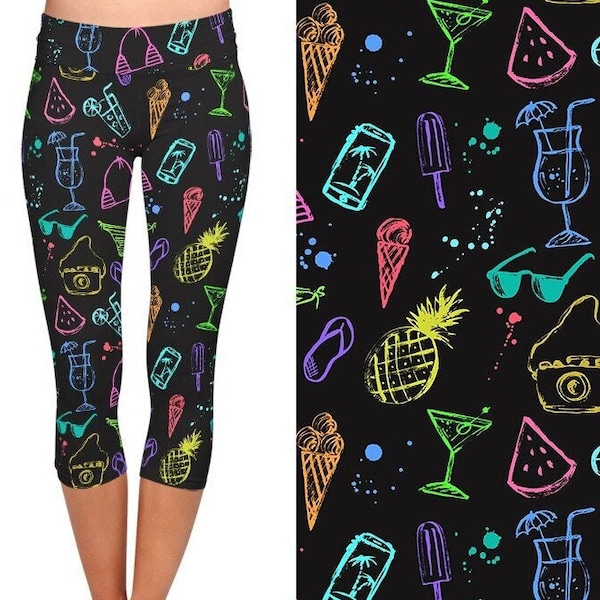 Summer Fun Printed Capri Length Buttery Soft Stretchy Leggings