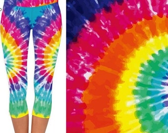 Tie Dye Printed Capri Length Buttery Soft Stretchy Recycled Material leggings