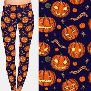 Trick or Treat Halloween Pumpkin Printed Leggings, Buttery Soft Fabric, Recycled Material, Super Soft and Stretchy