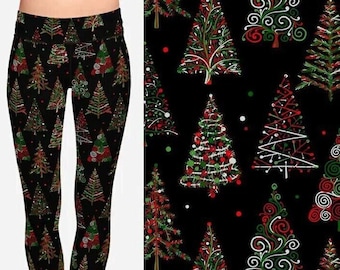 Christmas Tree Printed Leggings, Buttery Soft Fabric, Recycled Material, Super soft and Stretchy