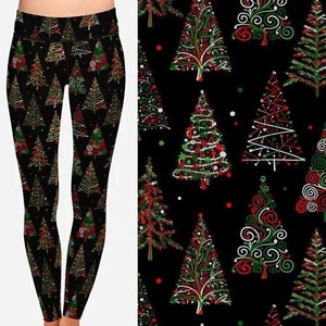 Christmas Tree Printed Leggings, Buttery Soft Fabric, Recycled Material, Super soft and Stretchy