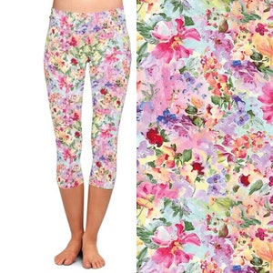 Floral Rose Leggings, Flower Leggings, Womens Girls Modern Floral