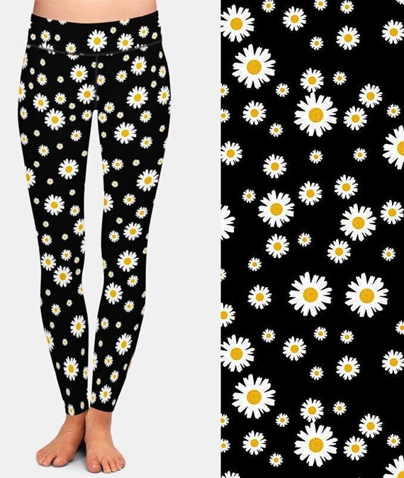 Daisy Print Leggings Recycled Buttery Soft Stretchy Super Comfortable Material Etsy Canada