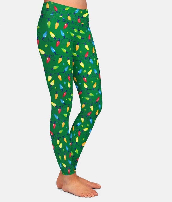 Christmas Lights Printed Ankle Length, Buttery Soft, Stretchy, Recycled Material, Leggings