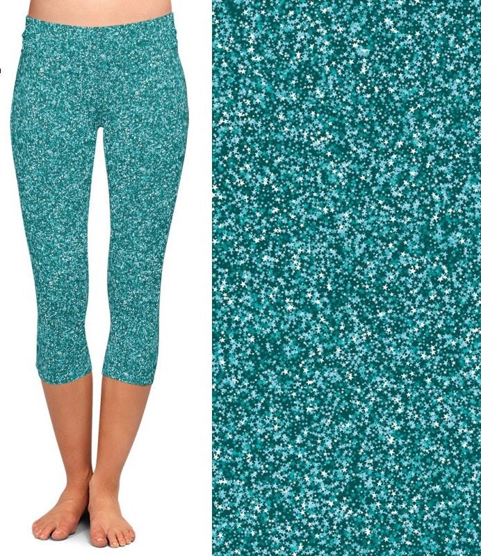 Green on Blue Holographic Small Scale Mermaid Leggings, Pocket Leggings,  Leggings With Pockets 