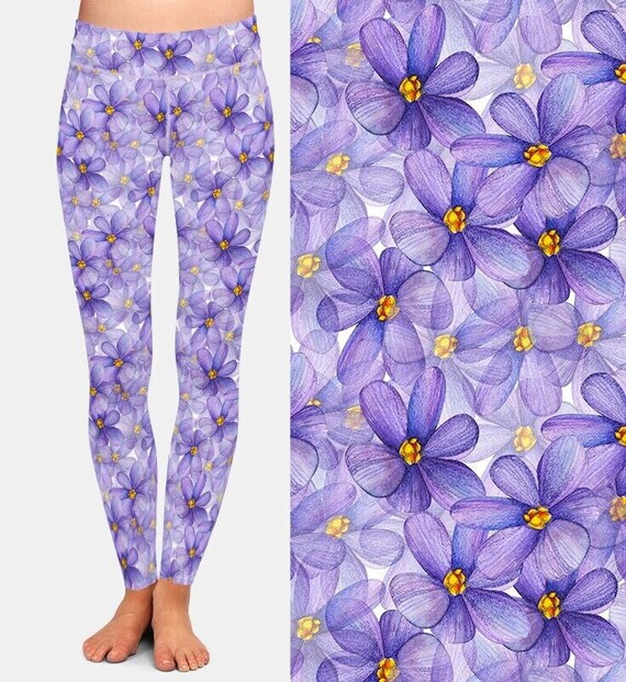 Purple Floral Leggings Recycled Buttery Soft Stretchy Fabric Etsy
