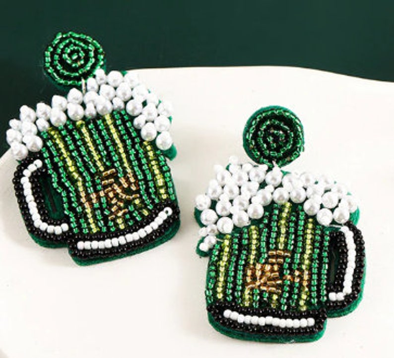 Handmade Recycled Bead and Pearl Pint of Green Beer Earrings Etsy
