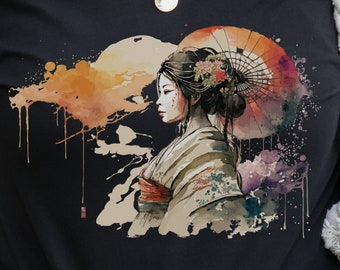 Watercolor Geisha tshirt, Geisha Painting tshirt, Japanese Art shirt, Women Geisha tshirt, Unisex Geisha tshirt