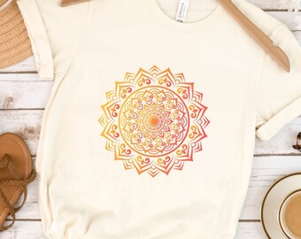 Women Mandala tshirt, Orange Mandala tshirt, Mandala flower t-shirt, Yellow Mandala tshirt, Mandala Sun tshirt
