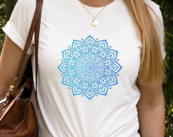Blue Mandala t-shirt, Blue Mandala Flower tshirt, Women Mandala tshirt, Unisex Mandala flower t-shirt