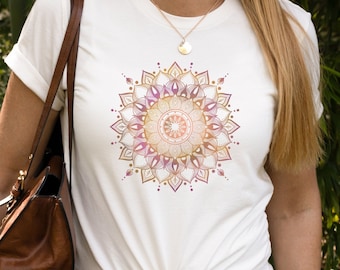 Golden Mandala Flower tshirt, Gold and Purple Mandala t-shirt, Unisex Mandala Flower tshirt