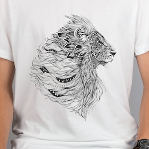Lion Face Drawing tshirt, Lion Art tshirt, Black and White Lion shirt, Unisex Lion tshirt