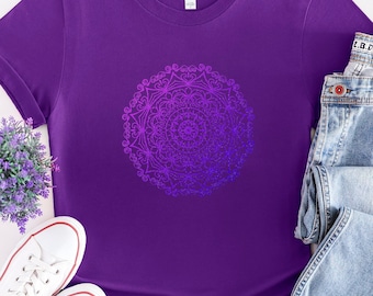 Women Mandala tshirt, Purple Mandala Flower tshirt, Yoga Mandala flower t-shirt, Purple Geometric Circle tshirt