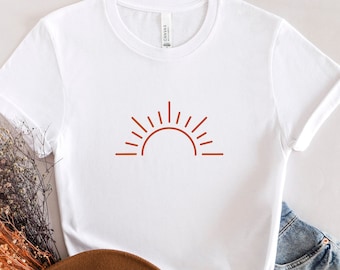 Boho Sun T-Shirt, Rising Sun Shirt, Minimalist Sun T-Shirt, Simple Sun T-Shirt