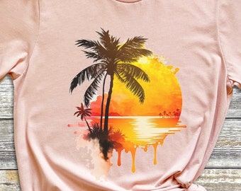Tshirt Tropical Beach Sunset Painting, chemise Beach Sunset, chemise Beach Summer, chemise Beach, chemise Summer Life, tshirt Palm Tree