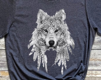 Camiseta Apache Wolf, camisa Indian Wolf, camiseta Wolf Art, camiseta Feathers Wolf, camisa Wolf Spirit Animal, camiseta Unisex Wolf