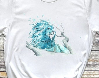 Aquarell Löwe Tshirt, Blauer Löwe Aquarell Malerei Tshirt, König des Dschungel Shirt, König der Savanne, Unisex Löwe Tshirt