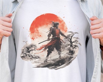 Japanese Samurai Art tshirt, Samurai Red Sun tshirt, Samurai Painting tshirt, Unisex Samurai shirt