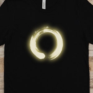 Glowing Enso Symbol tshirt, Golden Zen Brush Circle tshirt, Buddhist Circle shirt, Enlightenment Circle shirt, Japanese Circle tshirt
