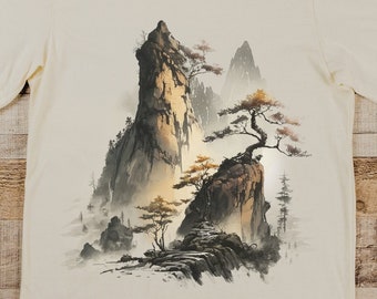Chinese Mountains Landscape Painting tshirt, China Landscape shirt, Chinese Painting shirt, Chinese Ink tshirt, Chinese Art shirt