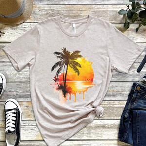 Tropical Beach Sunset Painting tshirt, Beach Sunset shirt, Beach Summer shirt, Beach shirt, Summer Life shirt, Palm Tree tshirt Natural