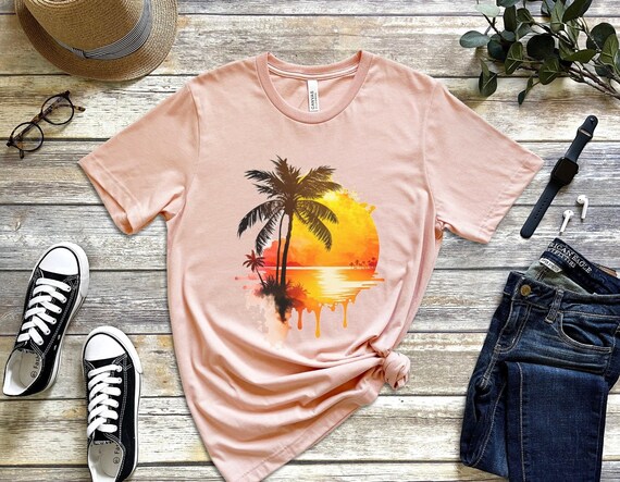 Tropical Beach Sunset Painting tshirt, Beach Sunset shirt, Beach Summer shirt, Beach shirt, Summer Life shirt, Palm Tree tshirt