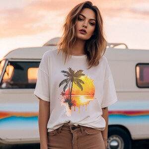 Tropical Beach Sunset Painting tshirt, Beach Sunset shirt, Beach Summer shirt, Beach shirt, Summer Life shirt, Palm Tree tshirt image 8