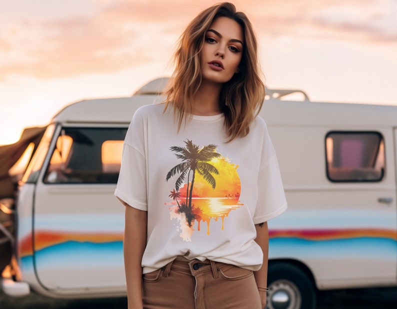 Tropical Beach Sunset Painting tshirt, Beach Sunset shirt, Beach Summer shirt, Beach shirt, Summer Life shirt, Palm Tree tshirt image 8
