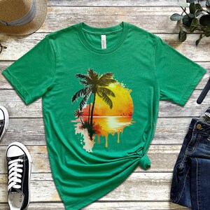 Tropical Beach Sunset Painting tshirt, Beach Sunset shirt, Beach Summer shirt, Beach shirt, Summer Life shirt, Palm Tree tshirt Heather Kelly