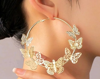 Butterfly Hoop Earrings-Chic Butterfly Hoop Earrings - Elegant Statement Jewelry for Nature-inspired Fashion