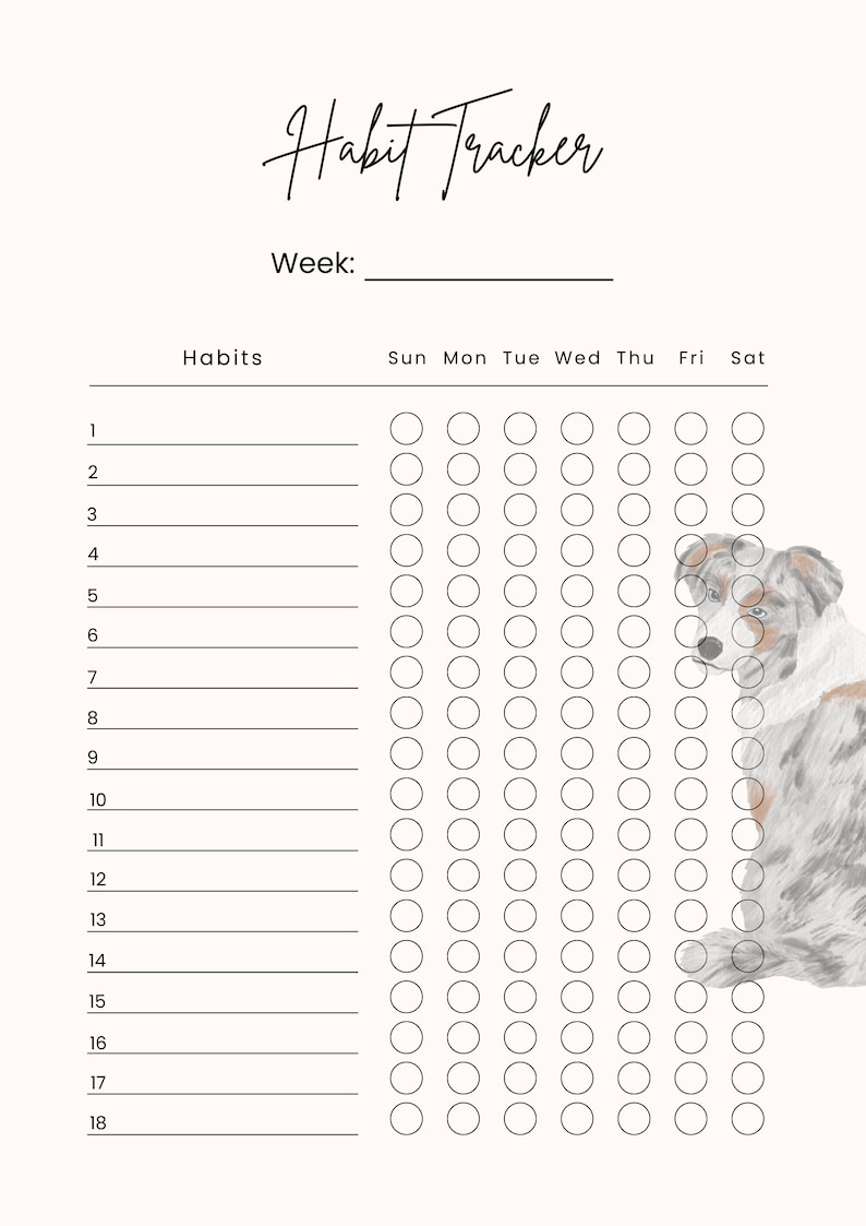 Habit Tracker Printable Digital Download - Australian Sheppard Habit ...