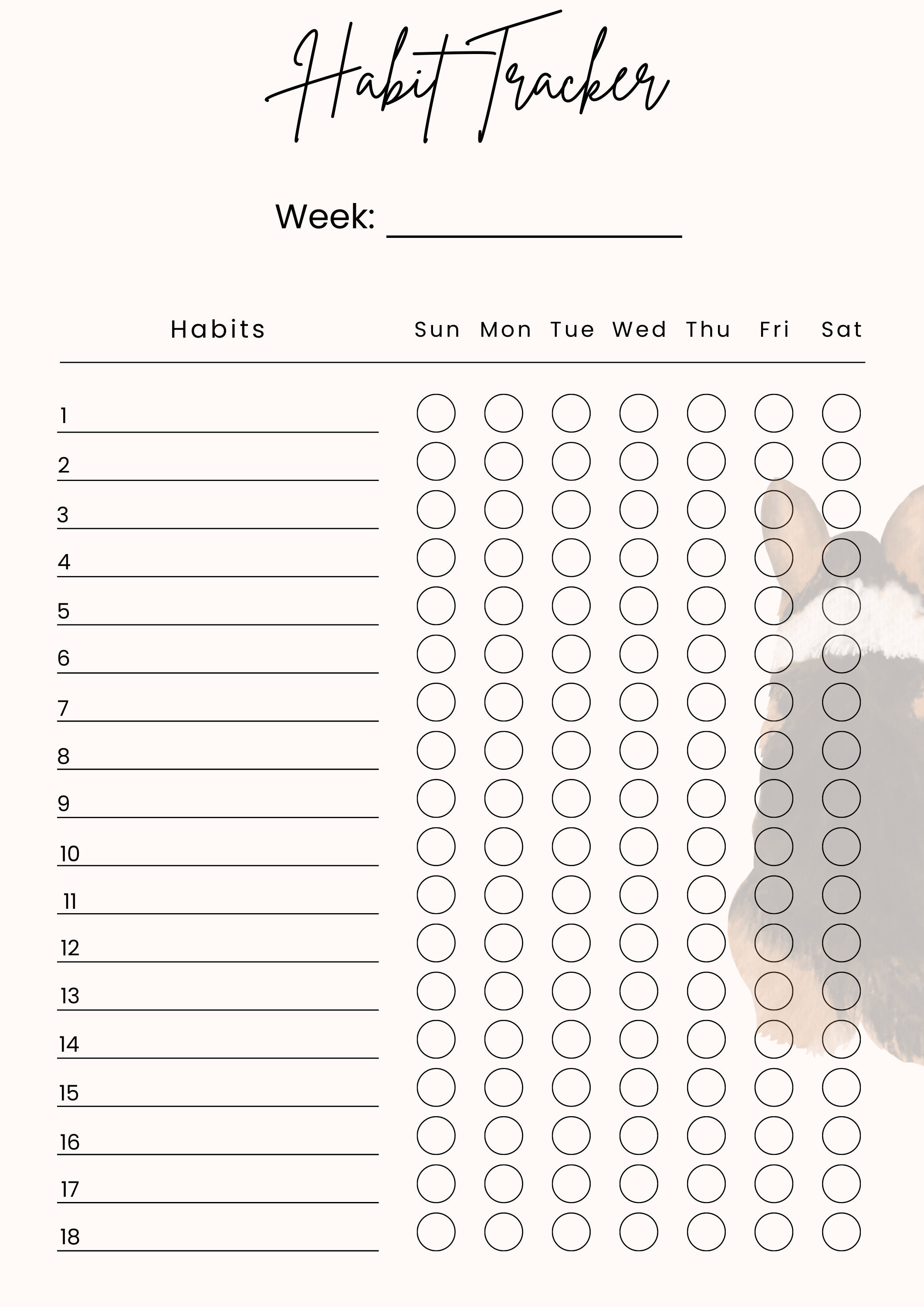 Habit Tracker Printable Digital Download - Tri Color Corgi Habit ...